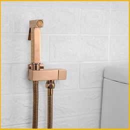 Brass Brushed Gold Handheld Bidet Spray Shower Set Wall Mounted Shower Bathroom Accessories Bidet Faucet Spray Tip Self Cleaning