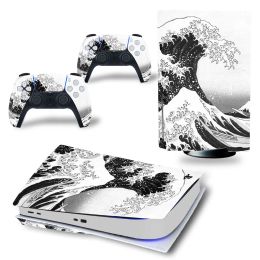 Stickers For PS5 Standard Disc Edition Console and 2 Controllers Waves Design Skin Sticker Protective Decal Cover Full Set