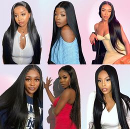 28 30 40 inch Brazilian Straight Glueless Frontal 13x4 Lace Front Human Hair Wigs Pre Plucked Human Hair For Women2534003
