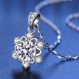 TFGLBU 1CT Genuine D VVS1 Moissanite Necklace for Women Shine Snowflake 925 Sterling Silver Pendant Christmas Gift Fine Jewelry