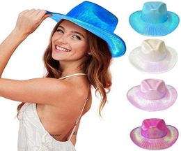 Berets Funny Party Hats Cowboy Hat For Women Cowgirl Costume Space Holographic Rave Decorative Custom2837584