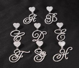 Cursive Letter With Heart Bail Brush Cubic Zirconia Intial Name Necklace Charm Hip Hop Jewelry4538895
