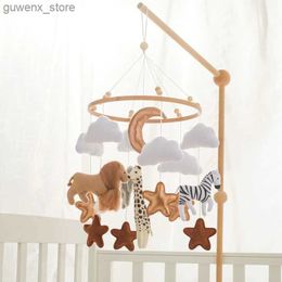 Mobiles# Crib Mobile Bed Bell Wooden Baby Rattles Soft Felt Cartoon Animal Bed Bell Newborn Music Box Hanging Toy Crib Bracket Baby Gifts Y240412