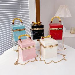 Shoulder Bags Acrylic Round Party Evening Clutch Bag For Women Golden Beaded Handles Female Purses And Handbags Crossbody Chain