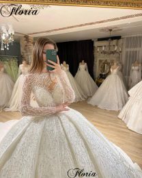 Long Sleeves Vintage Wedding Dresses For Women Full beaded Pearls Wedding Gowns Vestido Blanco Formal Chapel Brides Dresses