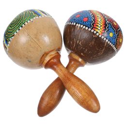 2pcs Kids Maracas Percussion Noisemakers Coconuts Shell Musical Educational Toys 240408