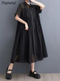 Work Dresses Oversized Summer Loose 2 Two Piece Set Women Sleeveless A-Line Ladies Slip See Through Fashion Woman Midi Shirt Dress