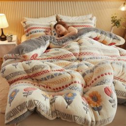 Thickened Winter Blanket Quilt Lamb Wool Double Layer Thick Warm Blanket 150/180/200 Comforter Throw Blankets for Beds