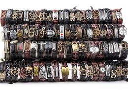 HOQIAGA 100pcs leather bracelets men women Genuine vintage punk rock retro couple handmade cuff wristband whole lots bulk 21038425722