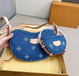 2 pieces Ladies Loop Bags Designer Denim CrossBody Bag Women CrossBody Bags shoulder bag Handbag Tote Bag Mirror Quality Purse Pouch