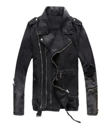 Unique Mens More Zipper Black Denim Jackets Ripped Fashion Designer Slim Fit Streetwear Motorcycle Biker Epaulette Jeans Jacket Coat7556115