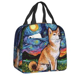 Shiba Inu Starry Night Insulated Lunch Bag for Women Men Portable Pet Dog Lover Warm Cooler Thermal Lunch Box Office Work School