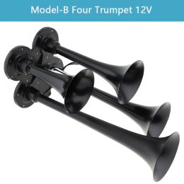 12V/24V 178DB Super Loud Black Dual Trumpet Electronically Controlled Car Air Horn for Cars Trucks Motorcycles Supplies Vehicles