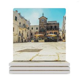 Table Mats Little Square In The Medieval Center Of White Village Cisternino Ceramic Coasters (Square)