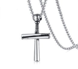 Hip Hop Baseball Pendant Necklace Stainless Steel Ball Bat Chain Men Collares 24" For Guys Sport Jewellery PN-10966040192
