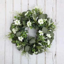 Decorative Flowers Simulation Garland Door Decoration Eucalyptus Grass Wreath Pastoral Rustic Christmas Wedding Wall Pendant