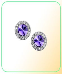 Original Crystal from rovski Round Crystal Stud Earrings 6 Colors for Women Lover Piercing Jewelry Valentine Day Gift1495026