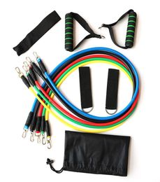 11pcs Set Natural Rubber Latex Fitness Resistance Bands Exercise Tubes Practical Elastic Training Rope Yoga Pull Rope Pilates3872292