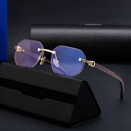 24ss Designer Sunglasses New Cut Edge Frameless Men Imitation Wood Grain Mirror Legs Sunglasses for Men Outdoor Driving