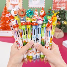Pens 20Pcs/Lot Cute Christmas 6 Colours Ballpoint Pen Kawaii Cartoon Retractable Rollerball Pen Gifts School Office Journal Supplies