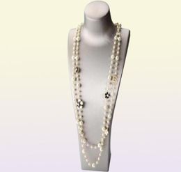 Pins Luxury Jewellery High Quality Women Long Pendants Layered Pearl Necklace Collares Flower Party 1230947