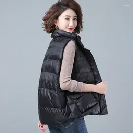 Women's Vests Women Turn-down Collar Solid Color Cotton Padded Jacket Sleeveless Ladies Fashionable Winter Waistcoat Outer Wear Coat G829