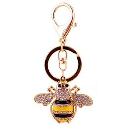 Keychains Creative lovely crystal inlaid with diamond bee car key chain women039s bag accessories metal pendant6264429