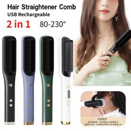 Brushes 2 in 1 Negative Iron Curling Iron Hair Straightener Comb Cordless Hair Straightener Brush 5 Modes USB Rechargeable for Home