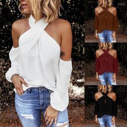 Women's Tanks Autumn Halter Off Shoulder White Shirt Women Elegant Commuting Tops Fashion Casual V Neck Long Sleeve Blouses