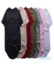 Fashion High Quality Extended TShirt Men Summer Curved Hem Longline Hip Hop Tshirts Urban Blank Mens Tee Shirts4386843