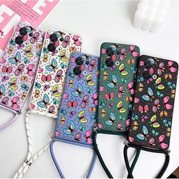 Charm Butterfly Crossbody Lanyard Silicone Phone Case For OPPO Reno 8 8T 8 Pro 7 7 Lite 7Z 6 6Z 6 ProPlus 5 Lite 5F 4 Lite Cover