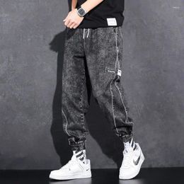 Men's Jeans Men Loose Binding Korean Fashion Harlan Streetwear Drawstring Harajuku Baggy Denim Cargo Pants