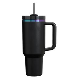 RTS 40oz powder coated matt midnight dark black fancy purple blue chroma plated tumbler outdoor vacuum insulated water bottle thermo mug with straw for laser engrave