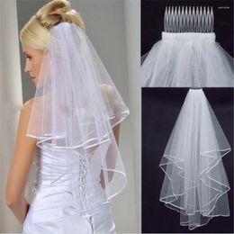 Party Decoration 60 80cm Short Simple Women Veil With Comb Wedding Tulle White Ivory Two Layers Bridal Veils Ribbon Edge Bride Accessories