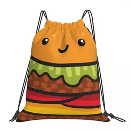 Backpack Cute Burger. Hamburger Fast Food Portable Drawstring Bags Bundle Pocket Sports Bag For Travel Students