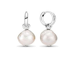 Fine Jewellery Authentic 925 Sterling Silver Earrings Fit Charm Freshwater Cultured Baroque Pearl Hoop Love Earring Engagement DIY Wedding1595329