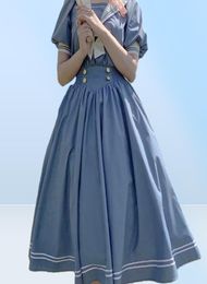 Casual Dresses Harajuku Sailor Collar Navy Dress Womem Japanese Lolita Sweet BowKnot Girls Cotton Kawaii Preppy Style Long Sleeve2309212