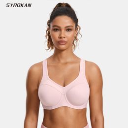 SYROKAN Sports Bra Women Summer Workout Gym Full Support Racerback Underwire Lightly Padded Underwear Athletic Apparel Clothing