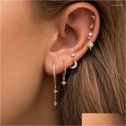 Hoop Huggie Earrings Design Stainless Steel Cubic Zirconia Chain Earring For Women Star Moon Pendant Cartilage Piercing Jewellery Drop D Ota28