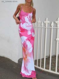 Basic Casual Dresses Floral Print Slveless Slips Slit Sexy Bodycon Maxi Prom Dress 2023 Summer Women Elegant Y2K Party Club Long Robe Outfits 1 T240415