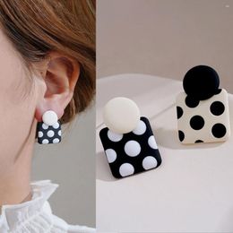 Dangle Earrings Korean Style Asymmetrical Black And White Wave Dot Geometric Temperament Wild Milk Tea Hit Color