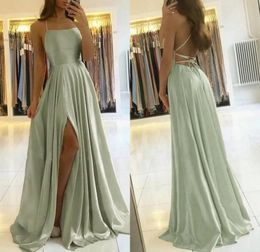 Evening Gowns Off the Shoulder Satin Long Prom Dresses with Leg Slit Vneck Floor Length Arabic robe de soiree1432539