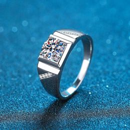 Diamond Ring Mosan Mens S925 Sterling Sier Ring One Mosan Stone Mens Ring Simple Couple Mens Ring