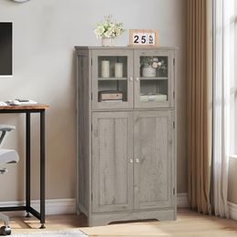 Iwell Storage Cabinet, Bathroom Cabinet with Adjustable Shelves & 4 Doors, Floor Cabinet for Living Room, Bedroom, Grey