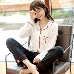 Home Clothing Fall 2024 High Quality Clothes Korean Cotton Shirt Women's Suit Kawaii Pajamas Winter Shirts And Trousers Two-piece Set