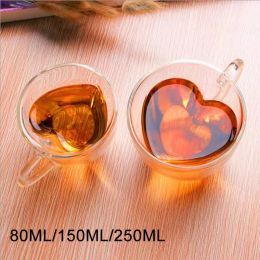 Heart Love Shaped Glass Mug Couple Cups Double Wall Heat-Resisting Wine Glasses Tea Cups Milk Espresso Coffee Mug Drinkware