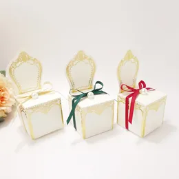 Gift Wrap Wedding Favours Candy Boxes Chair Shape Place Card Holder Paper With Name Ribbon Heart Pendant Caja De Dulces