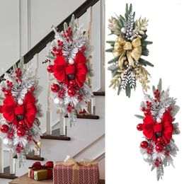 Decorative Flowers Cordless Prelit Stairway Trim Christmas Wreaths For Front Door Holiday Wall Window Hanging Ornaments Indoor Outdoor Homes