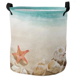 Laundry Bags Ocean Beach Starfish Shell Dirty Basket Foldable Waterproof Home Organiser Clothing Children Toy Storage