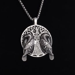 Vintage Nordic Raven Tree of Life Pendant Necklace Odin Huginn Muninn Necklace for Men Women Norwegian Amulet Jewelry Gift